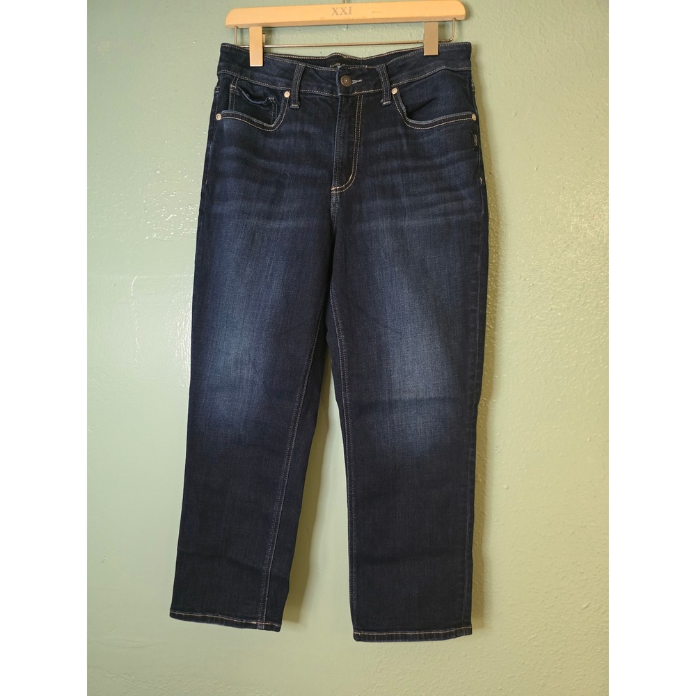 Silver Jeans Co Avery Capri Dark Wash Indigo Stretch Denim W30 L23.5 R10 Sz 8